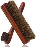 2X Horsehair Shoe Brush Wood Handle Leather Boots Daubers Applicators Shine Polish Buffing Brush Wooden Brown