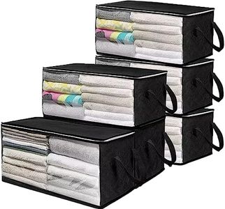 CJWLKJ 54L Clothing & Closet Storage Bags, 6 Pack Closet Organizers and Storage, Clothes Foldable Storage Bins with Handles, Storage Containers for Clothing, Blanket, Comforters, Toys, Bedding, Black