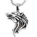 THE MEN THING WATCHING WOLF - Alloy Pendant with Stainless Steel 24inch Round Box Chain, American trending Style for Men & Boy