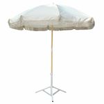 7 star DECOR Beach Umbrella with Fringe, Multi Color Striped, 6 ft Canopy, UV Protection, Wind Vent, Tiltable, Adjustable Stand (White)