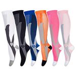 Compression Socks for Men & Women (6Pair) Non-Slip Long Tube Ideal for Running,Nursing,Circulation & Recovery Boost Stamina, Hiking Travel & Flight Socks 20-30 mmHg