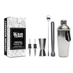 BarBox 06-Piece Cocktail Shaker Set | Premium Stainless Steel Bartender Kit with Leak-Proof Shaker, Jigger, Muddler, Mixing Spoon, Pourers & Strainer | Bar Tool Set for Home & Professional Use