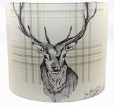 Stag Lampshade or Ceiling Light Shade 10 Inch Drum Charcoal Linen Antlers Rustic Woodland Deer Hare Tartan Highland Scottish Themed Bedroom Room Decor Accessories Gifts