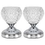 Pair of - Modern Silver Chrome & Decorative Glass Bedside Touch Table Lamps