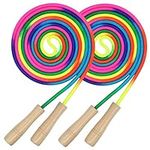 16 FT Long Jump Rope for Kids, 2 Pack Adjustable Double Dutch Skipping Rope with Wooden Handle, Multiplayer Rainbow Jumping Rope for Outdoor Fun, School Sport, Party Game