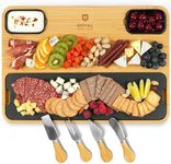 ROYAL CRAFT WOOD Extra Large Bamboo Cheese Board and Knife Set - With Slate Plate and Sauce Bowls