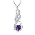 LOCIBLO February Birthstone Necklaces for Women 925 Sterling Silver Infinity Pendant White Gold Purple Synthetic Amethyst Necklace Jewellery for Her, 16"+2"