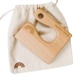 Resilient Roots Wooden Kids Knife I Toddler Knife for Chopping I Rainbow Themed Kids Knives I Kid Safe Knives with Canvas Bag I 3.5" x 4" I Montessori Toys for 3 Year Old +