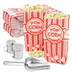 HKZTUY 203 PCS Popcorn Machine Supplies Set, 200 PCS Popcorn Paper Bags with Popcorn Scoop, 2PCS Season Salt Shaker, Popcorn Supplies for Popcorn Machine(Silver)