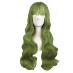 MapofBeauty 28 Inch/70cm Beautiful Special Color Air Bangs Long Wavy Curly Lolita Cosplay Wig (Light Sea Green)