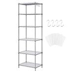 6 Tier Shelving Unit Adjustable Storage Shelf Metal Storage Rack Wire Storage Shelves 550Lbs Capacity 16.54" L x 11.82" W x 63" H for Pantry Closet Kitchen Laundry (Silver, 6 Tier)