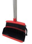 Best House Broom and Dustpan Set Long Handled Dustpan and Brush Sets with Comb Teeth, Upright Dust Pan and Sweeping Brush Combo for Home Kitchen Room Office Lobby Floor (Black and Red)