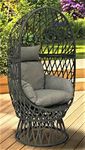 Garden Haven ® Rattan Swivel Egg Chair with UKFR Cushion, Handwoven Rattan Weave,Dark Grey,Easy to move, Stable Compact Base, Ideal for Outdoor Patio & Conservatory Balcony, Trendy Weatherproof