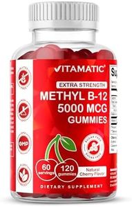 Vitamatic Extra Strength Vitamin B12 5000 mcg (Methyl B12) Gummies - 120 Count - Energy Metabolism Support and Nervous System Health Support, Natural Cherry Flavored (1)