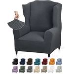 YEMYHOM 1 Piece Stretch Wingback Chair Slipcover Latest Jacquard Design Wing Chair Cover Non Slip Furniture Protector with Foam Rods for Living Room (Wing Chair, Dark Gray)