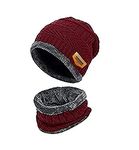 Handcuffs Wool Blend Winter Beanie Hat And Scarf Set For Men & Women (Burgundy) Free Size