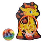 NHR Small Basket Ball Kit Set with Ring for Kids, Playing Indoor Outdoor Basket Ball, Hanging Board with Net & Ball (Giraffe Face Printed), Multi color