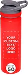 DISCOUNT PROMOS Custom Sports Water Bottles 22 oz. Set of 50, Personalized Bulk Pack - Reusable, Leak proof, With lids - Red