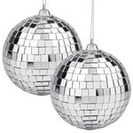 2 Pieces Disco Mirror Balls Hanging Ball for 50s 60s 70s Disco DJ Light Effect Party Home Decoration Stage Props School Festivals Party Favors and Supplies Silver (Silver, 4 inch)