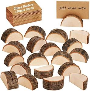20PCS Soportes Tocón Madera Portanotas con Clippara Tarjetas Sostenedor Foto Nota Nombre Número Mensaje Decoración de Mesa Boda,Soporte para tarjeta de mesa de boda -【20 Titulares + 20 Papel Kraft】