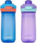 Contigo Jessie Kids Water Bottle with Leak-Proof Lid, 14oz Dishwasher-Safe Kids Water Bottle, Fits Most Cup Holders, 2-Pack Blue Poppy/Coral & Amethyst/Jade