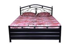 Royal Interiors Castriyo Metal King Size Bed with Storage Wrought Iron King Size Cot with Hydraulic Storage Double Bed King Size for Bedroom with Headboard and Footboard Without Mattress (75x72)