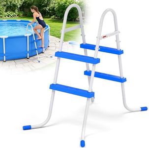 REGMICS Swimming Pool Ladder for Above Ground Pools, 2-Step Double-Sided Pool Stairs for 33.5" Height Pools, 450lbs Capacity Heavy Duty Steel Frame with Anti-Slip Rubber Feet & Wide Steps