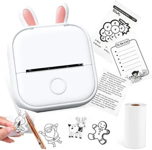 Mini Printer - T02 Bluetooth Inkless Instant Photo Printer, Small Thermal Pocket Sticker Printer, Portable Mobile Phone Picture Printer, for Students, White (Bunny Case Not Included)