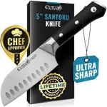 Cutluxe Santoku Knife – 5" Chopping Knife, Vegetable Knife – Forged High Carbon German Steel – Full Tang & Razor Sharp – Ergonomic Handle Design – Artisan Series