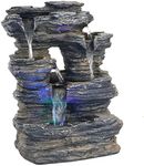 Sunnydaze 5-Stream Rock Cavern 13.5-Inch Tabletop Water Fountain with LED Multi-Colored Lights - Electric Submersible Pump