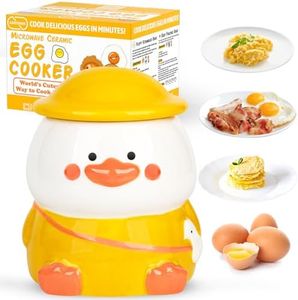 Garybank Cute Ceramic Microwave Egg Cooker, Egg Poacher for Microwave w/Cooking Recipes, Quick Egg Bites, Scrambled & Poached Egg Maker Holds Up to 4 Eggs, Fast Egg Hamburg Omelet Maker Just 60s