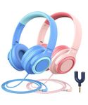 iClever Kids Headphones with Sharing Splitter - [2 Pack] 94dB Safe Volume Limited- Wired Headphones for Kids, Tangle-Free Foldable Stereo Childrens Headphones for School/Tablet/Travel/Mp3/4