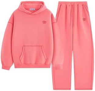 Aelfric Eden Sweatsuits Women 2 Piece Outfit Fall Fleece Tracksuit Matching Oversized Hoodies Baggy Sweatpants Set Pink X-Large