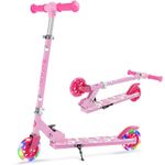 BELEEV V1 Scooter for Kids, 2 Wheels Folding Kick Scooter for Children Girl and Boys, 3 Adjustable Height, Flashing Light up Wheels, Lightweight Scooter with Sturdy, Kickstand, Age 3-12(Rose Pink)