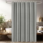 UFRIDAY Grey Linen Shower Curtain for Bathroom Cloth Weighted Fabric Water Repellent Heavy Duty Shower Curtain Sets with Hooks 72" L x 72" W,Hotel Luxury Decorative,Gray