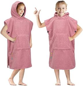 SUN CUBE Kids Changing Robe Surf Poncho, Kids Beach Towels, Hooded Towel for Teens Bath Pool, Microfiber Quick Dry Wearable Towel Poncho with Hood, Swim Towel for Girls 8-12 Years, Pink