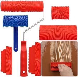 DEAYOU 6 Pack Wood Grain Tool Set, 7" Faux Wood Graining Roller, DIY Rubber Wood Pattern Paint Tool with Handle for Wall Art Painting Room Decoration