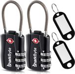 SharkByte TSA Approved Luggage Locks, 3-Dial Security Travel Combination Padlock with Tags, Flexible Cable Wire Travel Lock, Suitcase Locks, Bag, Gym Locker, Small Padlock with Code (Pack of 2)