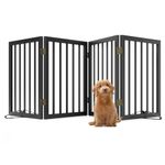 Black 37-74" Dog Gate for Stairs Foldable Bamboo Dog Gates for Doorways House Freestanding Pet Gate Puppy Gate 24 inches Tall