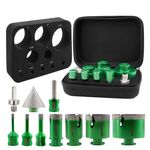 KURSTOL Diamond Core Drill Bits Kit - 10pcs 6/8/10/25/35/50/65mm+2" Beveling Chamfer Bit+1-3/8" Finger Milling Bit+Triangle Adapter to 5/8-11" Thread for Porcelain Ceramic Tile Granite Marble