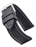 Soft and Smooth Sporty Stitched Silicone Waterproof Watch Band with Quick Release - Soft Rubber Black Watch Strap 22mm - White Stitching