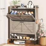 HOMEFORT Shoe Storage Cabinet for Entryway, Slim Shoe Organizer with Two Flip Drawers, Narrow Shoe Rack Cabinet with Wood Legs, Farmhouse Hidden Shoe Cabinet for Foyer, Front Door Entrance,Washed Gray