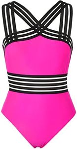 Hilor Modest Swimsuit for Curvy Women Flattering One Piece Bathing Suits Vintage Swimwear Neon Pink XL/US14