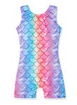 XiaoMoSha Gymnastics Leotards for Girls Sleeveless Unitard Dance Outfit for Kids Gradient Color Sparkly Unicorn Rainbow for Little Girls(Mermaid Colorful, 5-6 Years)