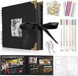 Newthinking Photo Scrapbook with 80 Black Pages, 11.5 x 8.5 Inches Scrapbook Photo Album with Accessories, DIY Couples Memory Scrap Book for Anniversary Wedding Birthday (Black)