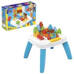 MEGA BLOKS Fisher-Price Toddler Blocks Toy Set, Build ‘n Tumble Activity Table with 25 Pieces and Storage, 1 Figure, Blue, Ages 1+ Years