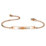 MeMeDIY Personalized Bracelet Customized Engraving Name/Date for Women Girls Girlfriend Best Friend Stainless Steel Dainty Ankle Link Bracelets with Adjustable Chain Bridesmaid Gift (Rose Gold Color)