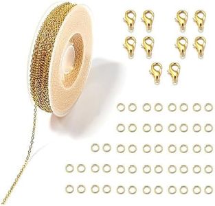 Gold Plated Chain Roll, Gold Plated Jewelry Making Chain Solid Brass Heart Chains, Gold Plated Solid Brass Cable Chain, Gold Plated Cable Link Chain Roll with 10 Lobster Clasps 50 Jump Rings
