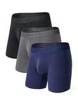 Separatec Bamboo Underwear Ultra Soft Breathable Men Boxer Briefs with Dual Pouch 3 Pack(M,Navy Blue/Black/Dark Gray)