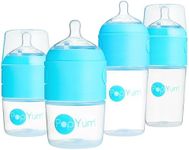 PopYum Blue Formula Making Baby Bottle Starter Set, 4-Pack, 2X 5oz Bottles with #1 Slow Flow Nipples + 2X 9oz Bottles with #2 Medium Flow Nipples, Mixing, Dispenser
